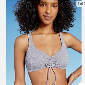Take 50% OFF- Kora Sol Women's Gingham Cinch Front Bikini Top Navy , Size-M